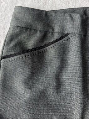 Gray Ponte Knit Trousers with Lace-Trim Pocket